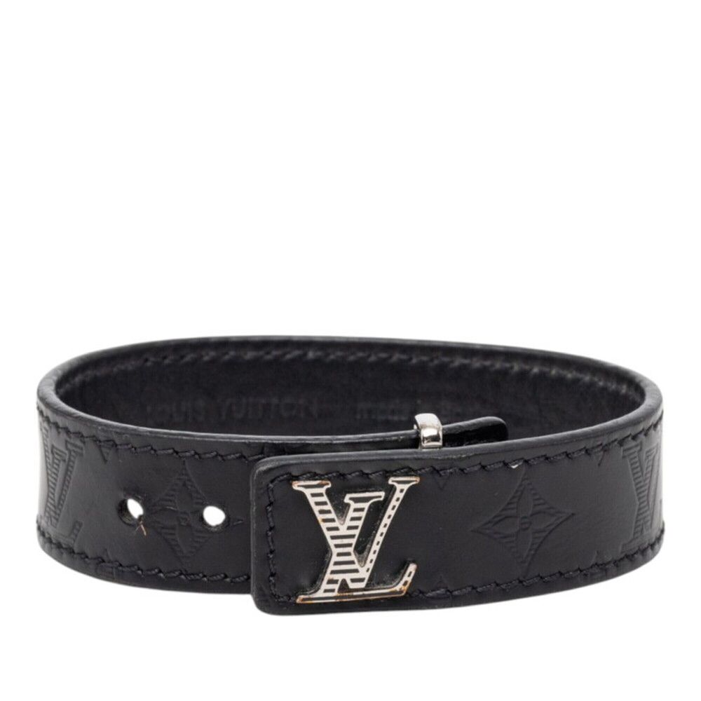 LOUIS VUITTON Black Monogram Leather Charm Bracelet
